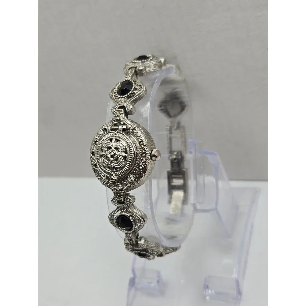 Cassani Womens Hidden Dial Bracelet Watch Black Silver Tone Quartz New Battery
